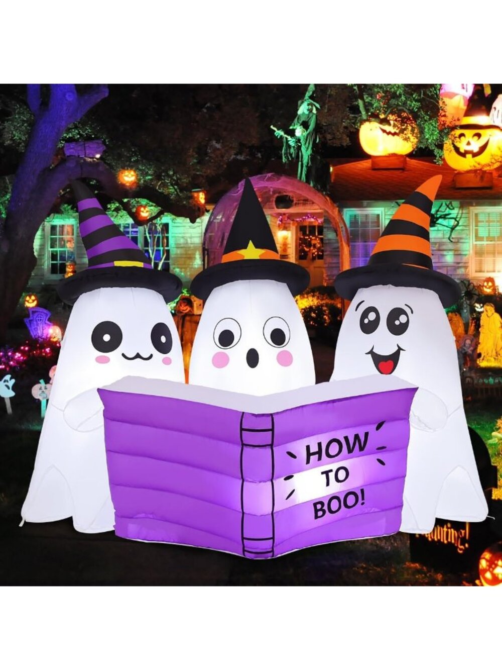 🎃5.2FT Long Halloween Inflatables Ghosts Reading Book Built- Light Blow Up Yard